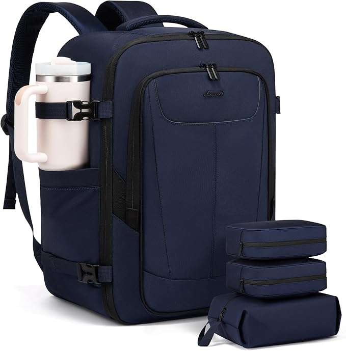 LOVEVOOK Travel Backpack for Men, 40L Carry on Backpack Flight Approved with 3 Packing Cubes, Extra Large Personal Item Bag Fit 17.3 inch Laptop for Business Trip Weekender, Waterproof Daypack, Blue