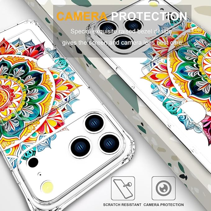 Compatible with iPhone 17 Pro Case Card Holder for Women Cute Design,Wallet Phone Cases Transparent Cool Kawaii Protective (Clear Mandala Henna Flower)