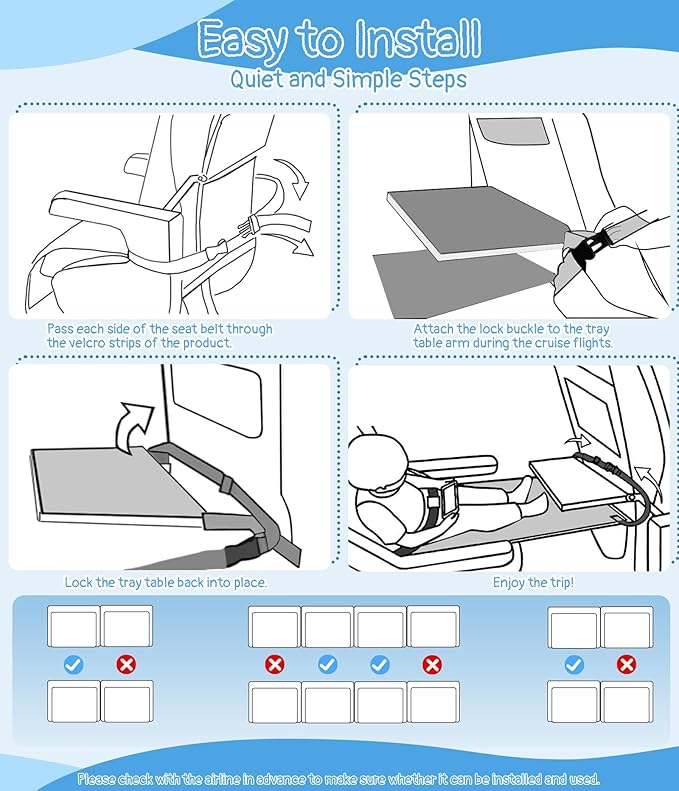 Toddler Airplane Bed, Toddler Travel Bed Airplane Seat Extender for Kids, Plane Tray Cover with Built-in Holder, Baby Travel Essentials for Flying, Portable Plane Footrest for Kids Blue