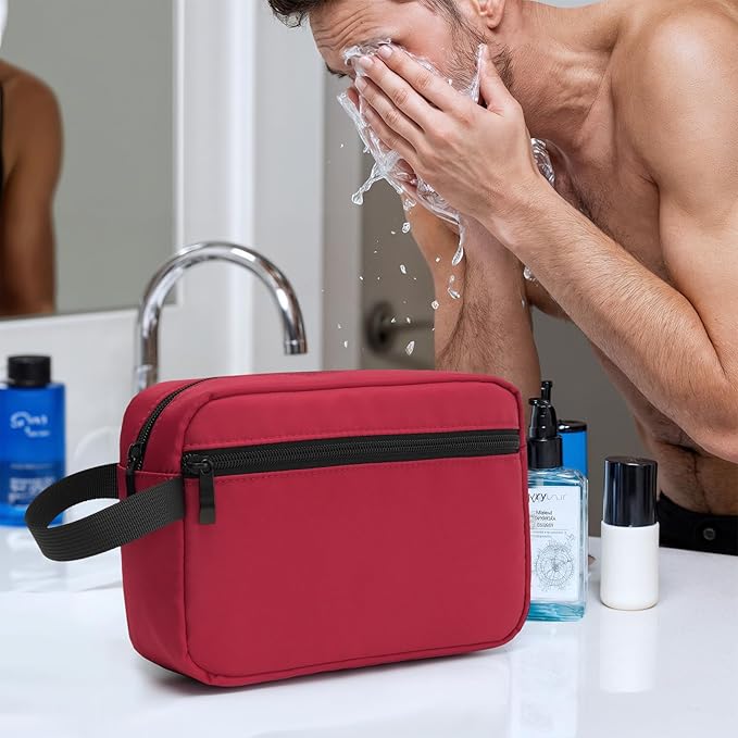 Travel Toiletry Bag, Small Cosmetic Bag, Hanging Water-Resistant Organizer for Men & Women, Ideal for Makeup, Shaving Kit, Gym Essentials & Travel Accessories (Burgundy)