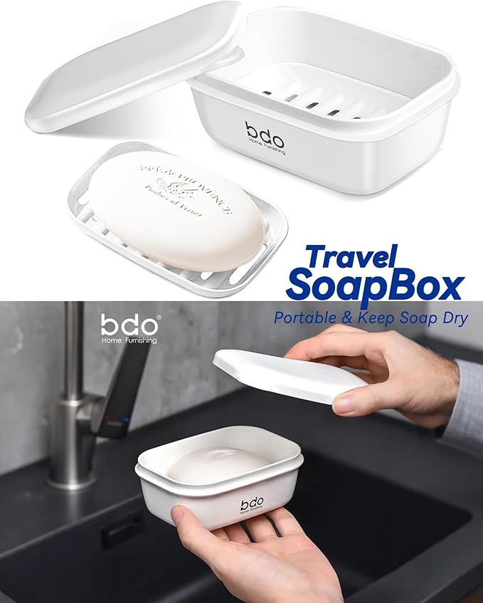 PEISAINOX 8-Piece Soap Bath Kit with Travel Soap Case Holder Dish Bag Saver, Lathering Pouch for Home, Travel, Camping, Gym, Hotel(White)