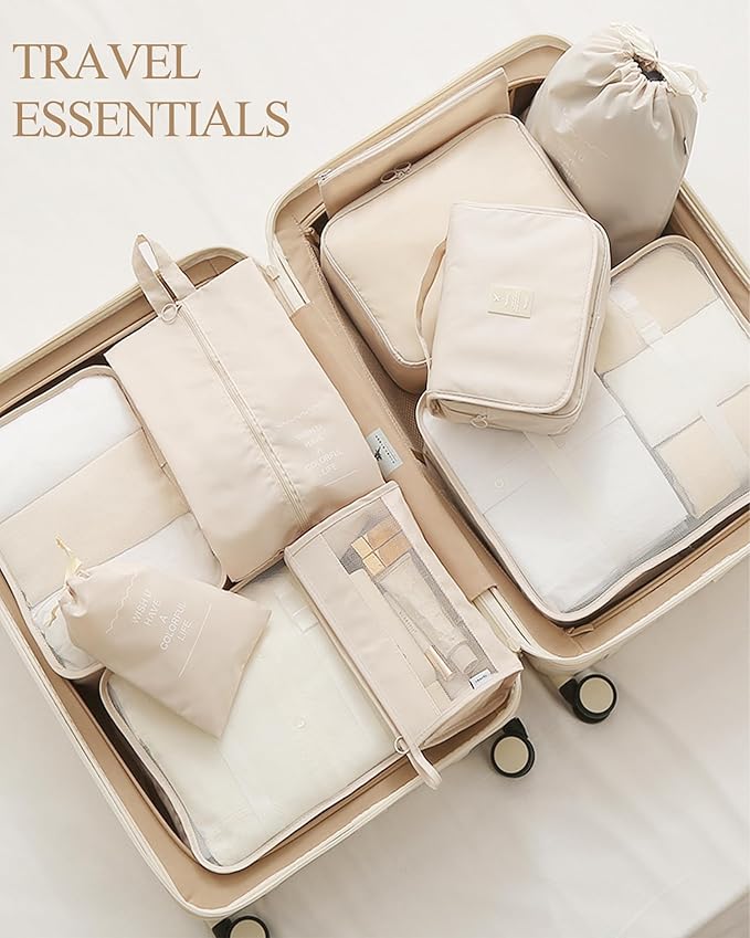 Anjing 10 Set Packing Cubes Luggage Organizers for Travel Accessories Essentials Organizer Bags Carry on Suitcases, Beige