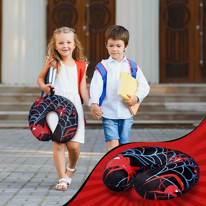 Gilprop 2 Pcs Spiderweb Travel Pillow with Sleep Eye Mask, U Shaped Memory Foam Headrest & Neck Pillow with Washable Cover, Soft Neck Head Support Travel Accessories for Airplane Car Train Bus Trips