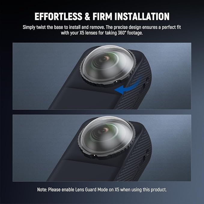 NEEWER Lens Protector Set Compatible with Insta360 X5 Action Camera (2 Pack), 9H Tempered Glass Lens Guards Accessories with Screen Protector, Cleaning Cloth & Case, Remove Before Shooting, LPC03