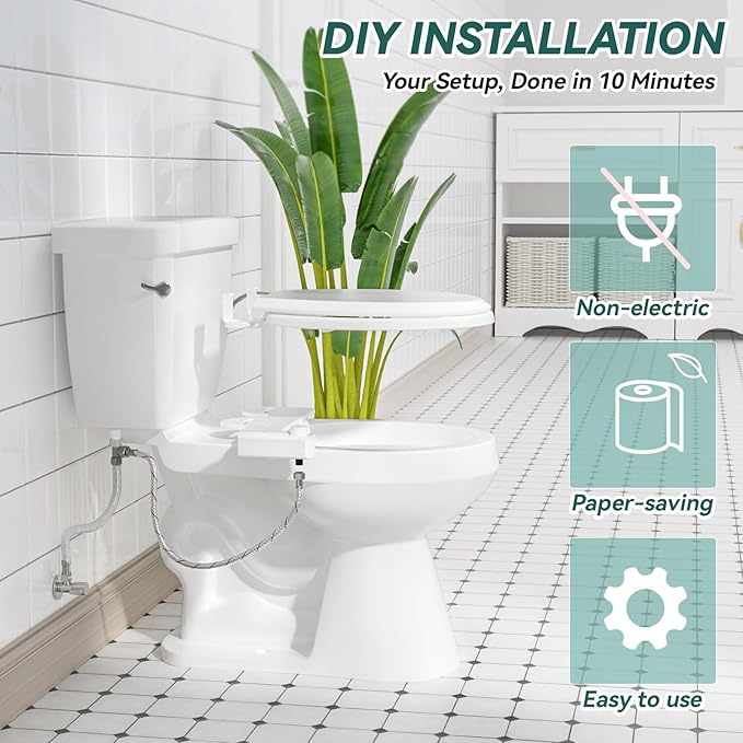 ‌BIGCOW Ultra-Slim Bidet Attachment, Self-Cleaning Dual Nozzle (Front/Rear Wash), One-Finger Command, Ergonomic 3+1 Tactile Controls, Pressure Dial & Tool-Free Install, Instant Hygiene Upgrade