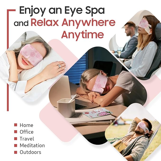 BeHoomi Steam Eye Mask, 10Packs Heated Eye Mask, Self Heating Disposable SPA Warm Compress for Eyes Sleep Mask, Travel Essentials & Relaxation Gifts for Women, Mothers Day Gifts (Rose Scent)