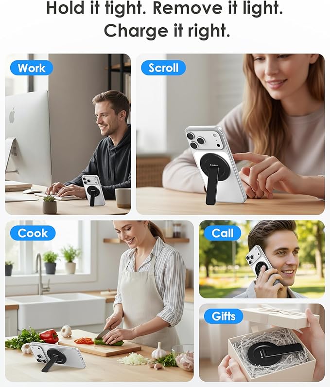Magtame Magnetic Phone Stand for Magsafe, Ultra-Slim Snap-on Phone Holder Kickstand,180° Adjustable Angle Damping Design Cellphone Grip, Black