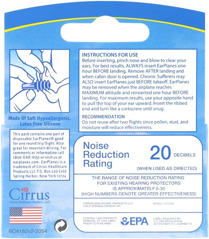 EarPlanes Ear Plugs 1 Pair (Pack of 4)