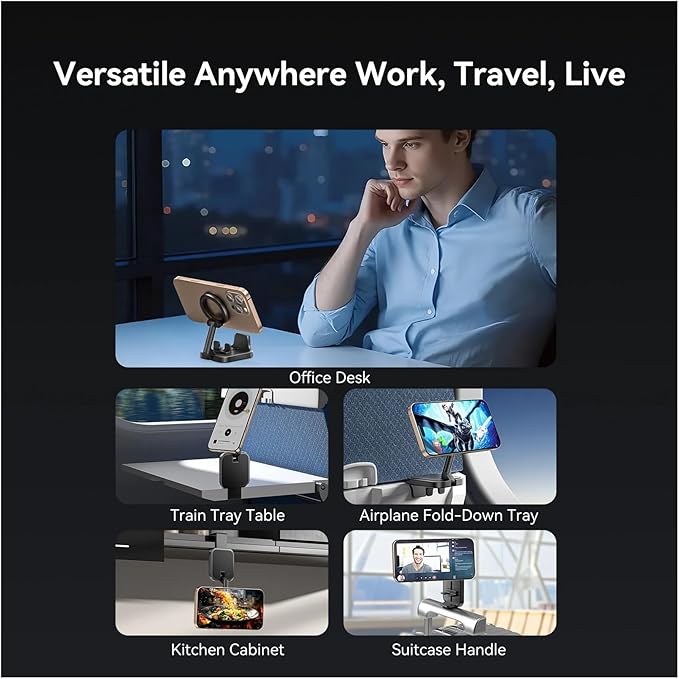 Magnetic Phone Holder - Desktop Hands-Free Detachable Mount for 17 16 - Flexible Travel Essentials for Airplane & Car