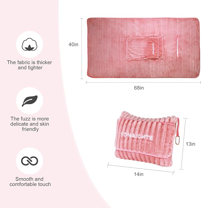 Travel Pillow and Blanket Set Travel Blanket Airplane Compact with Bag Travel Blanket Airplane Travel Essentials Car Blankets for Adults (Light Pink)
