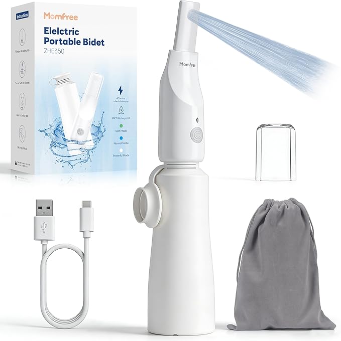 Portable Bidet for Travel - Rechargeable Electric Travel Bidet Peri Bottle with Adaptor & 3 Speed Modes, IPX7 Waterproof Portable Bidet for Women Men Baby Pregnancy Postpartum Personal Hygiene