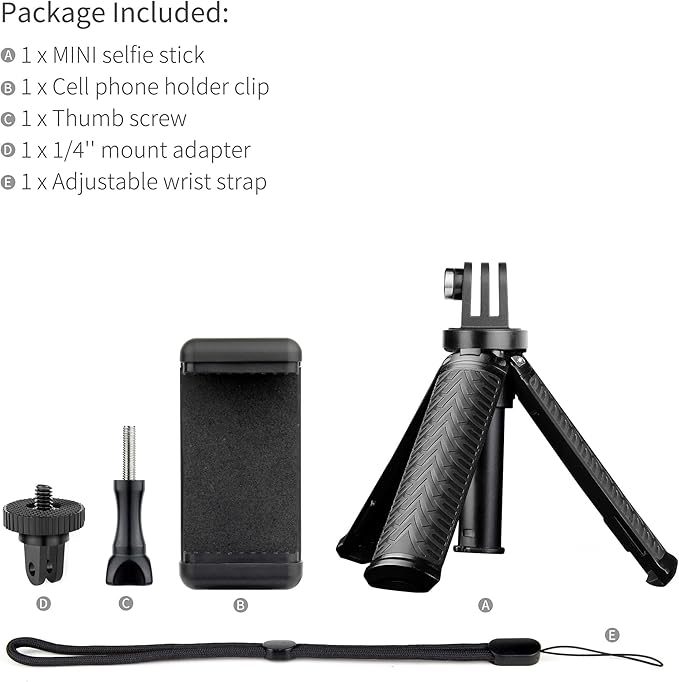 Mini Selfie Stick Tripod for GoPro Hero 13 12 11 10 9 8, Portable Handle Grip Action Camera Selfie Stick for DJI Osmo Action 6/5 Pro/4/AKASO Brave EK7000, Extension Pole Tripod for GoPro Max