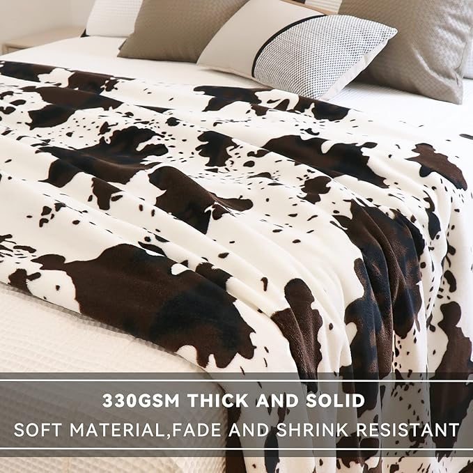 Soft Throw Blanket for Women Men, Brown White Warm Cozy Fleece Throws for Couch Bed, Farmhouse Home Living Room Decor, Birthday Gifts for Women Men Teens Boys Girls 50"x60"