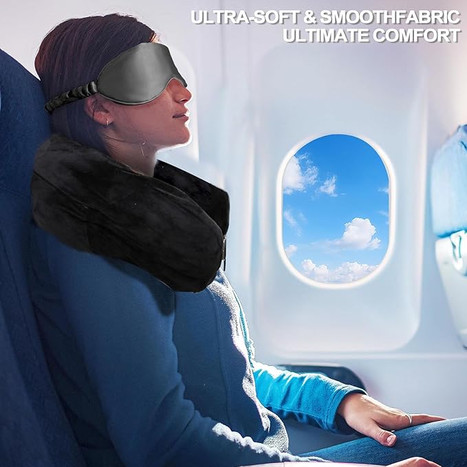 Stuffable Neck Pillow Travel Storage Bag for Airplanes with Clothes, No Extra Baggage Fees, Fits 3+ Days of Travel Essentials, No Filler (Black)
