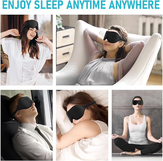 FlyCoco Blackout Eye Mask for Sleeping, 3D Contoured Cup No Pressure Sleep Mask with Adjustable Strap, Ultra-Thin Sides Breathable Lightweight Soft Eye Cover for Men Women Home Travel Airplane Party