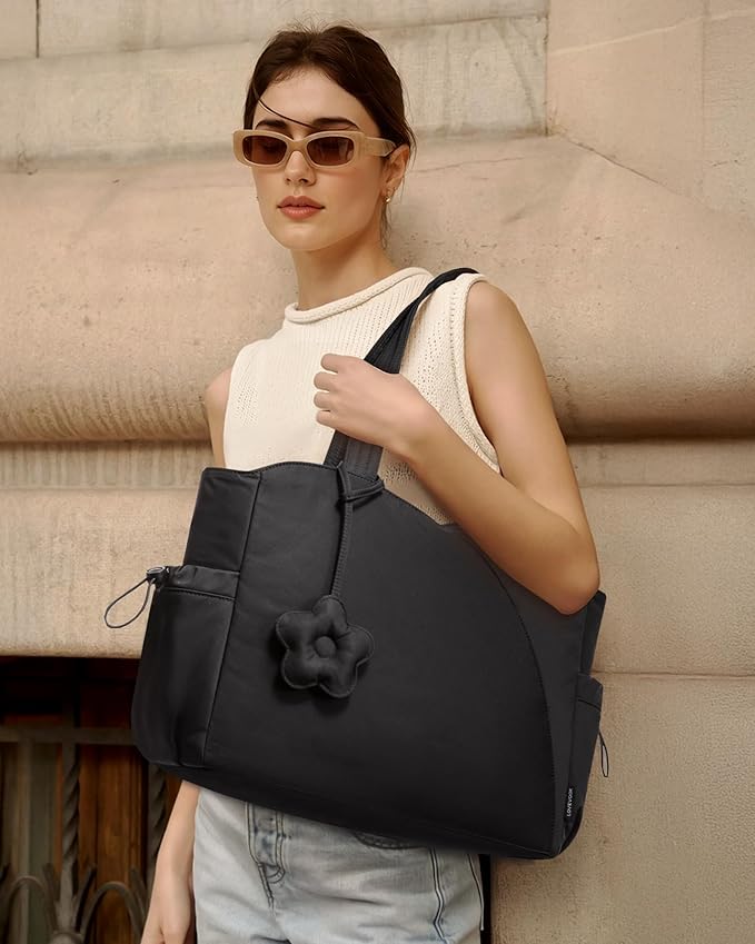 LOVEVOOK Tote Bag for Women, Puffer Work Bags with Zipper for Daily Travel College, Teacher Nurse Laptop Handbags Purses Gift