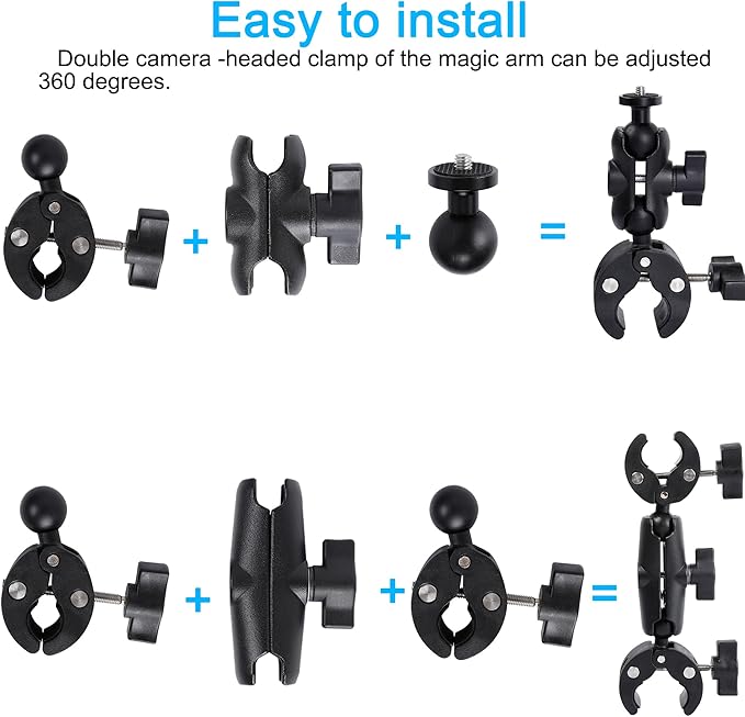 Motorcycle Mount kit for Insta360 One X5 X4 X3 X2 RS DJI OSMO 360 GoPro MAX 2- Double Clamps Handlebar Holder with 155cm Selfie Stick for Motorcycle and Bicycle Riding Records