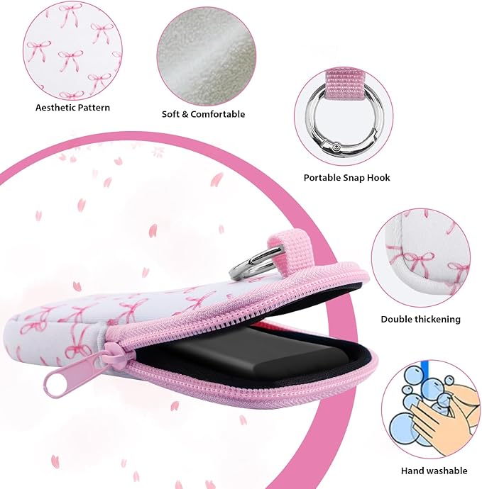 Hand Sanitizer Spray Case,Compatible with Popular Sanitizers,Zipper Pouch for Hand Sanitizer,Cute Fashion Accessories with Snap Hook for Glow Mist and Power Mist 1FL OZ,Suitable for Outdoor(Bow)