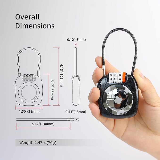 AirTag Holder Lock, Compatible with Apple AirTag, Cable Locking Air Tag Holder for Luggage Lock, Kids, Backpack, Suitcase, Bike, Travel Accessories, GPS Tracker Case, Anti-Theft Cable