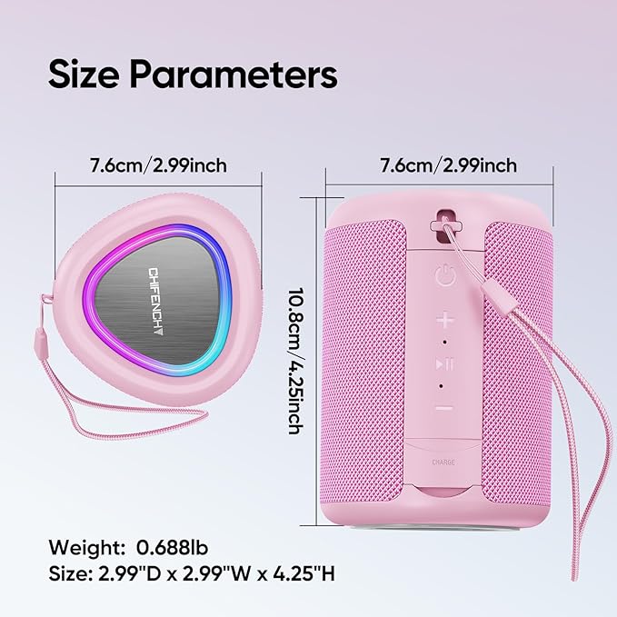 Portable Bluetooth Speaker Beach Essentials: Powerful Crystal Clear Sound/Dynamic Light/IPX5 Waterproof/All Day Playtime/Wireless BT 5.3/TWS Paring, Mom Gifts, Outdoor|Travel|Camping|Pool Accessories