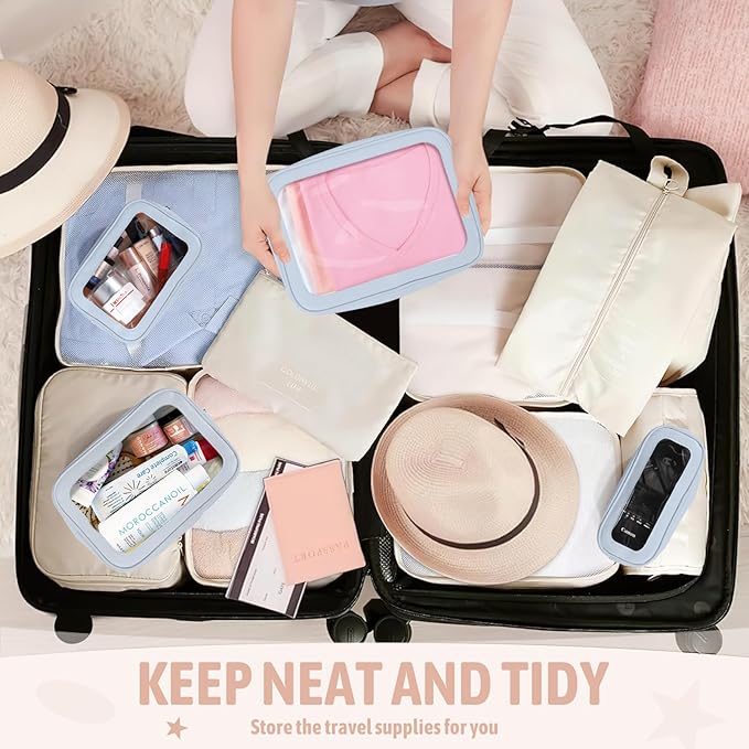YOPCDJ 5PCS Clear Toiletry Bag,TSA Approved Travel Makeup Pouch with Zipper for Cosmetics and Toiletries，Diaper Bag Organizer Pouch Set，Women's Purse Organizer and Clear Car Bag
