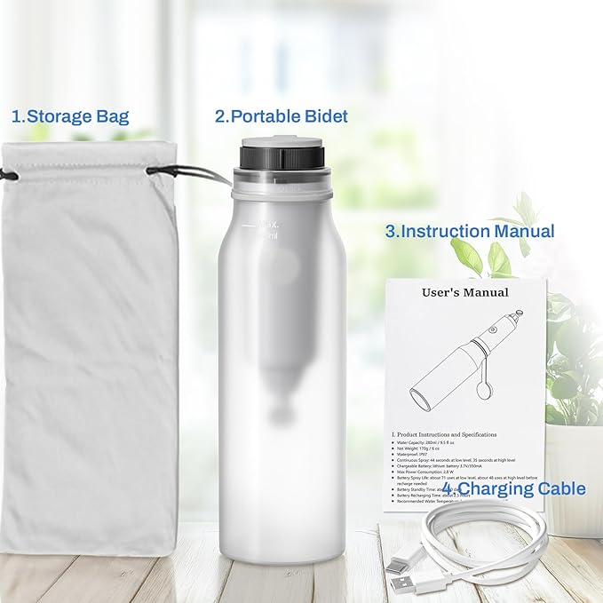 Portable Bidet for Travel with 6 Spray Settings, High Pressure Handheld, Rechargeable Electric Portable Bidet for Women & Men (White)
