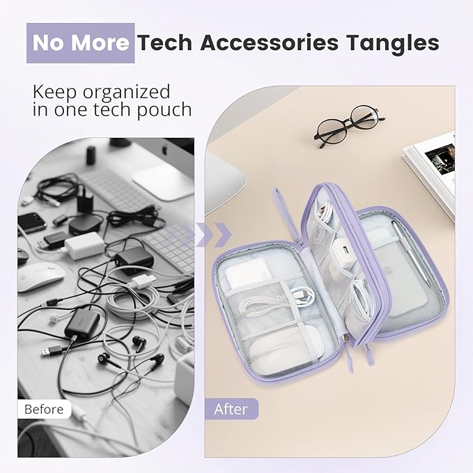 Skycase Tech Pouch - Lightweight Electronics Organizer Travel Case, Double Layers Cable Organizer, All-in-One Storage Bag for Charger, Cord, Phone, Flash Drive, Accessories