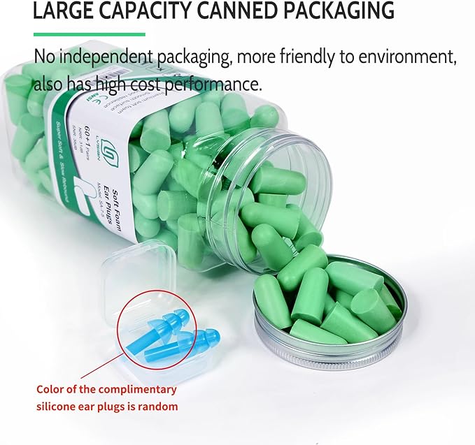 Lysian Earplugs Sleep Earplugs Noise Cancelling Ear Plug for Hearing Protection Snoring Sound Blocking 30dB Highest NRR 60 Pairs with 1 Pair Reusable Earplug, Green