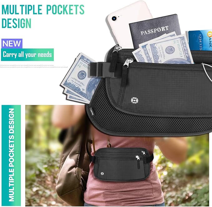 WALNEW Travel Money Belt for Women and Men - RFID Blocking Passport Holder Hidden Travel Wallet to Keep Cash, Credit Card, Passport, Cell Phone Safe