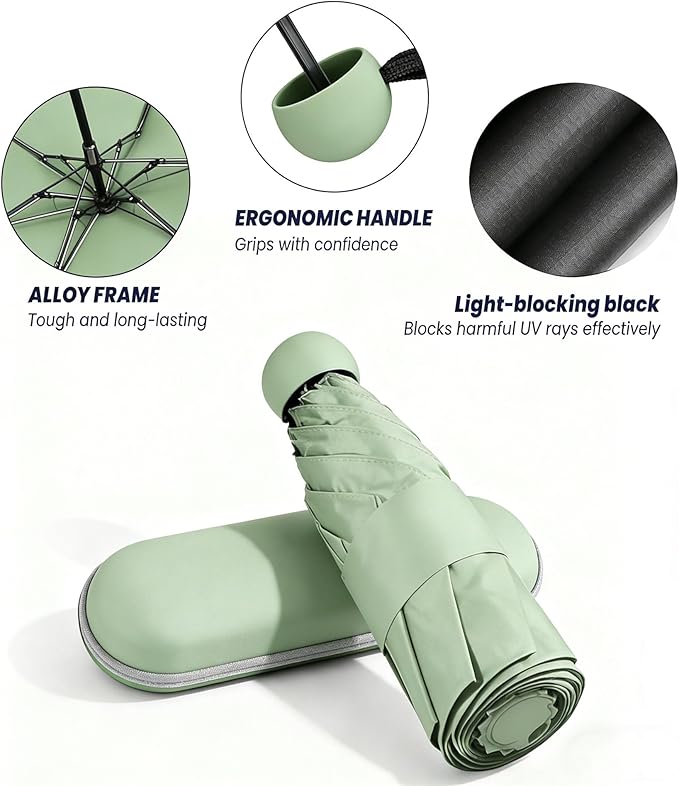 MRTLLOA Travel Essentials Mini Umbrella with Case for Purse - Small Compact & Lightweight, UV Sun Protection, Manual Open/Close for Pocket Umbrella(Women/Men/Kids)