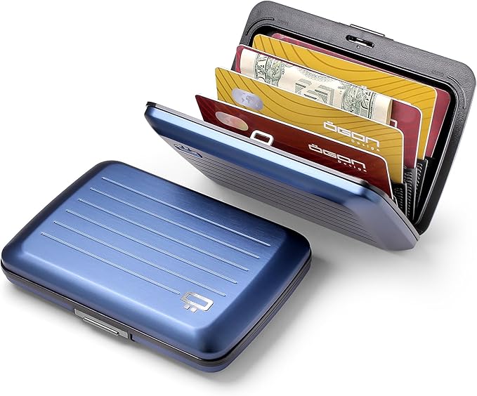 ÖGON -DESIGNS- Aluminum card holder with metal lock, RFID protection against fraud and demagnetization, compact wallet, Smart Case OSLO model