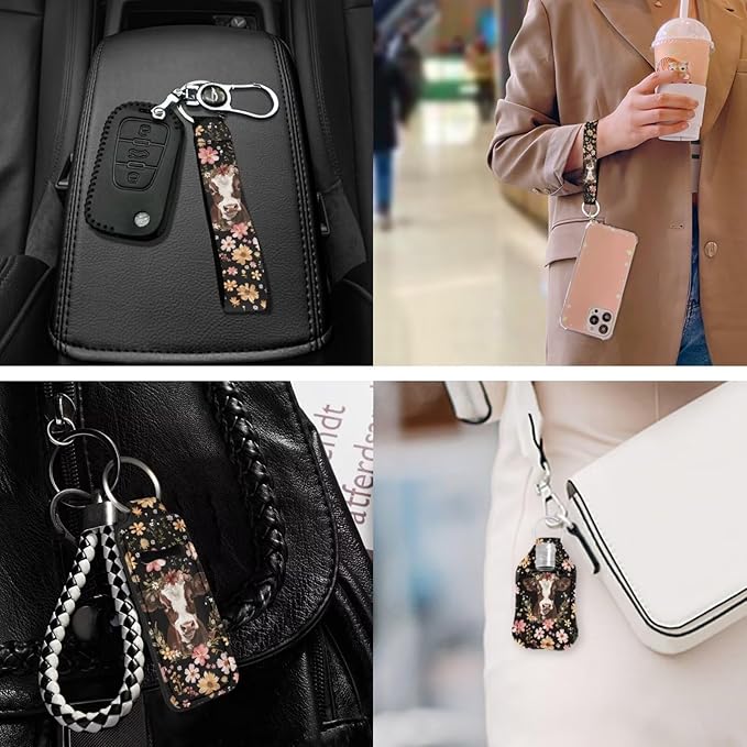 Suobstales 3Pcs Travel Bottles Keychain Holder Set,Travel Bottle Sleeves+Neoprene Chapstick Holders+Lanyard Keychain