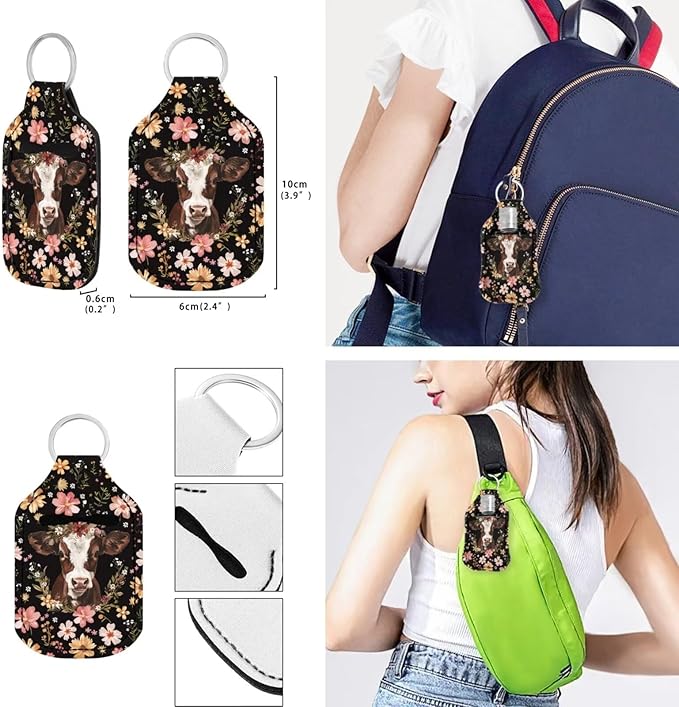 Suobstales 3Pcs Travel Bottles Keychain Holder Set,Travel Bottle Sleeves+Neoprene Chapstick Holders+Lanyard Keychain