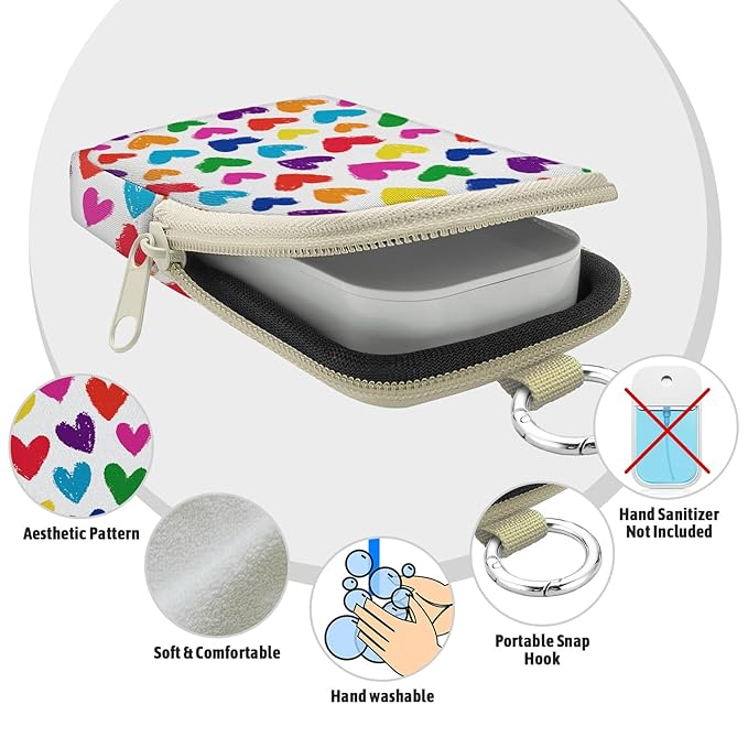 Love Heart Hand Sanitizer Spray Case, Hand Sanitizer Holder Zippered Pouch, Cute Fashion Accessory with Snap Hook for Glow Mist and Power Mist 1FL OZ