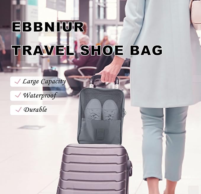 Travel Shoe Bag Waterproof Shoe Organizer Bag Holds 3 Pair of Shoes Shoe Packing Cube for Suitcase Travel and Daily Use Storage Pouch with Handle (Grey)