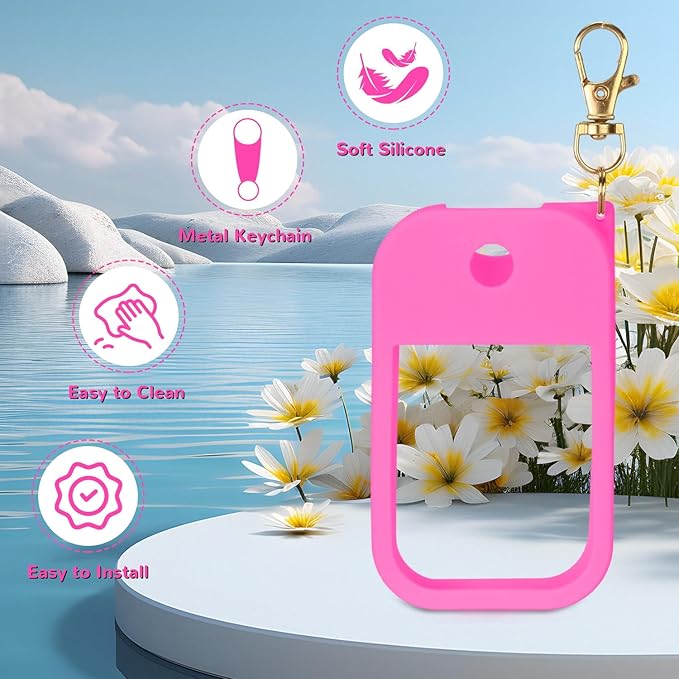 Hand Sanitizer Spray Case Compatible with Touchland Power Mist 1 oz – Silicone Case with Keychain for Touch Land Mist 1 fl oz（30 ml）, Hydrating Hand Sanitizer Accessory for 1 fl oz(Hot Pink)