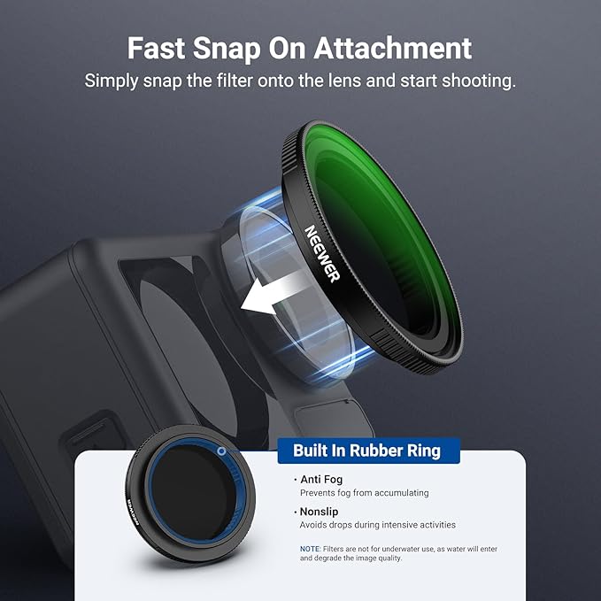 NEEWER Variable ND Filter Compatible with DJI Osmo Action 5 Pro/4/3, ND2-32 1-5 Stops Snap On Multicoated HD Optical Glass Neutral Density Action Camera Lens Filter Accessories