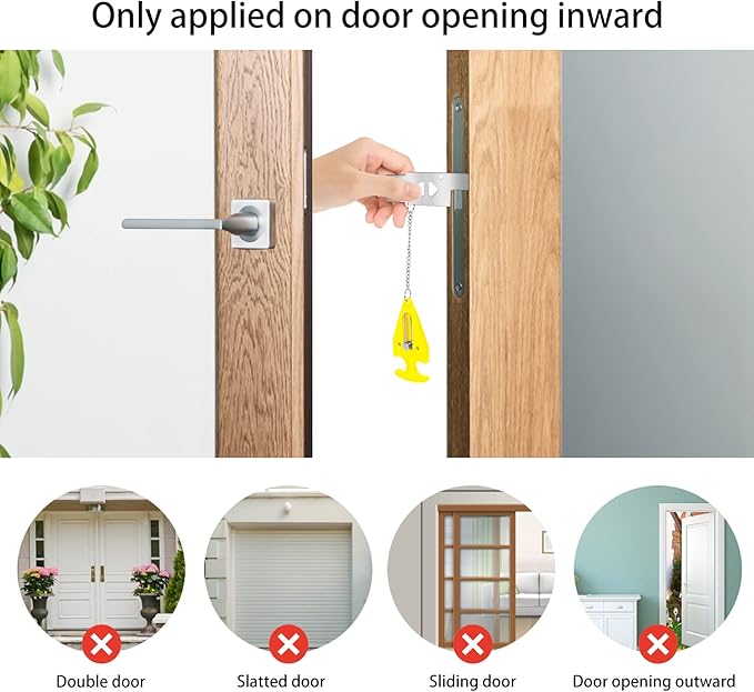 Portable Door Lock Home Security Door Locker Travel Unauthorized Entry School Apartment Hotel (Yellow)
