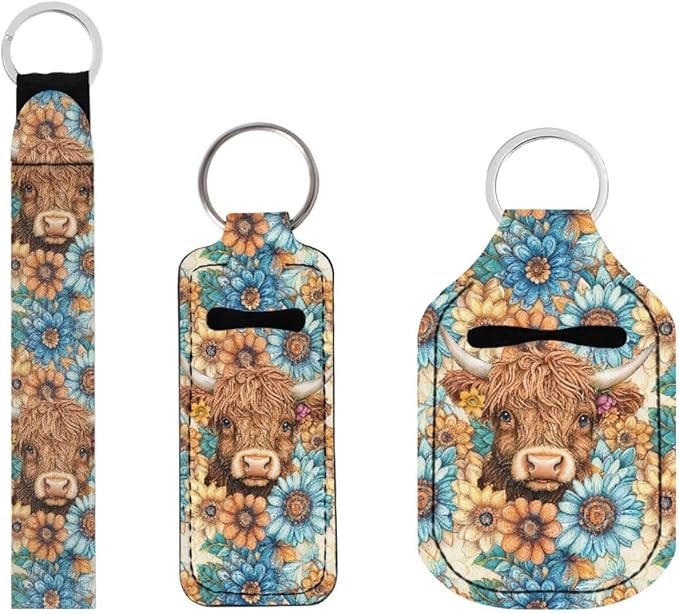 Suobstales 3Pcs Travel Bottles Keychain Holder Set,Travel Bottle Sleeves+Neoprene Chapstick Holders+Lanyard Keychain