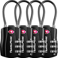 4 Pack TSA Approved Travel Combination Cable Luggage Locks for Suitcases & Backpacks - Black