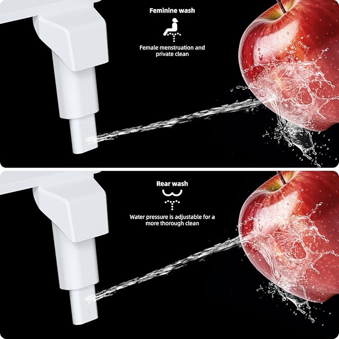 Hibbent Bidet Attachment for Toilet, Non-Electric Dual Nozzle for Frontal & Rear Wash, Adjustable Water Pressure Control, Fresh Water Bidet Toilet Seat, Self Cleaning Water Sprayer, Dark Black