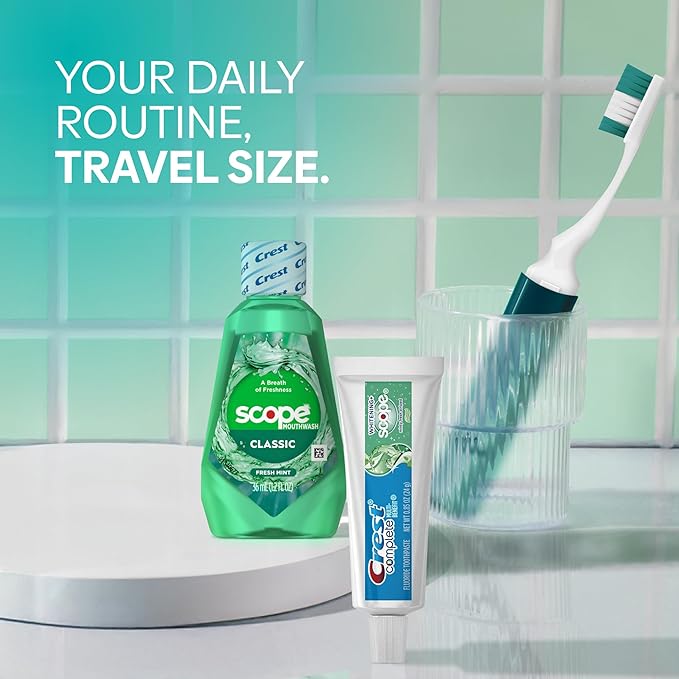 Handy Solutions Oral Care 3-Piece Travel Size Set w/Mouthwash, Toothpaste, & Folding Toothbrush (Pack of 6), TSA Approved