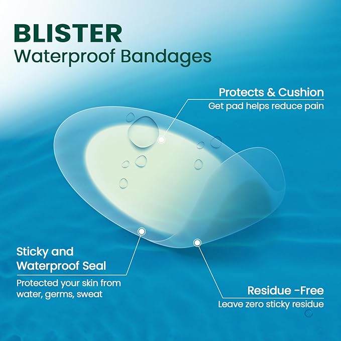 Welnove Gel Blister Bandages for Feet - 21ct Blister Cushion for Heel, Toe - Water-Resistant Hydrocolloid Bandages - Blister Pads for Prevention & Recovery (Heel Pack)