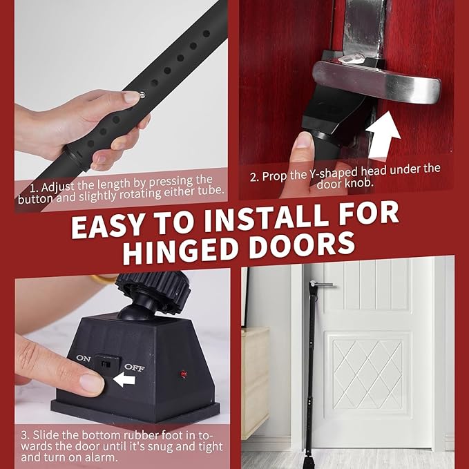 Security Door Stopper with Alarm & Sliding Patio Bar, 120db Loud Alert Adjustable Security Jammer Door Security Bar Window Child Proof Heavy Duty Door Stoppers for Home Apartment Travel - Black
