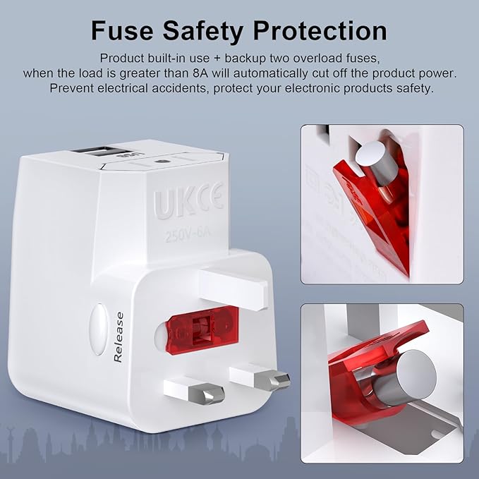 Travel Plug Adapter with 2 USB A,Universal All in One Worldwide Travel Adapter,Detachable and Portable Power converters,AC Power Plug Adapter,International Power Adapter for USA EU UK AUS White