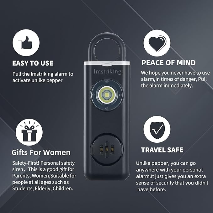 Rechargeable Personal Safety Alarm Keychain for Women,Self Defense Keychain Alarm with Strobe Light and 130dB Siren Help Women,Men,Elderly, Emergency Security Whistle Alert (Black)