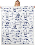 Airplane Kids Throw Blanket,American Aircraft Tank Toddler Bed Blanket for Girls Boys Adults,Racing Car Hand-Painted Sketch Fleece Blanket,Blue White Fuzzy Blanket,Twin Size (60 x 80 Inches)