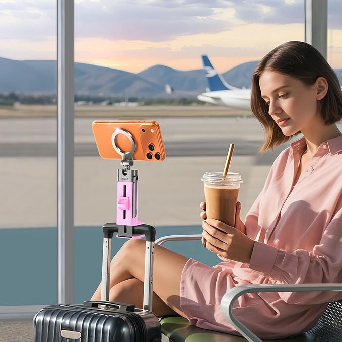Valentine's Day Gift for Her Airplane Phone Holder Travel Essentials for Women,Magnetic Phone Holder for MagSafe,N55 Strong Magnet,360°Swivel Portable Cruise Airplane Gadgets for iPhone 17 Pink