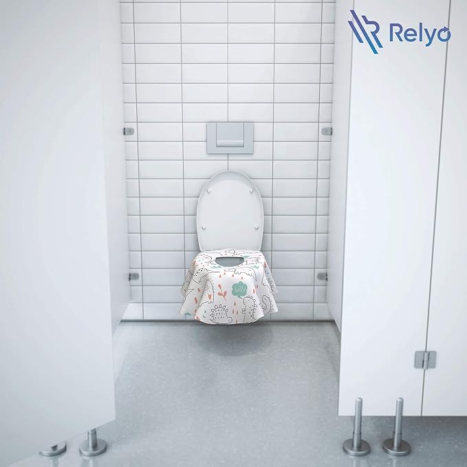 Relyo Disposable Toilet Seat Cover for Travel – 20 Pack with Covers Wrapped in Sets of 2, Non-Flushable Liners, Fits Most Seats – Kids, Toddlers, Adults (Dinosaurs, 20)
