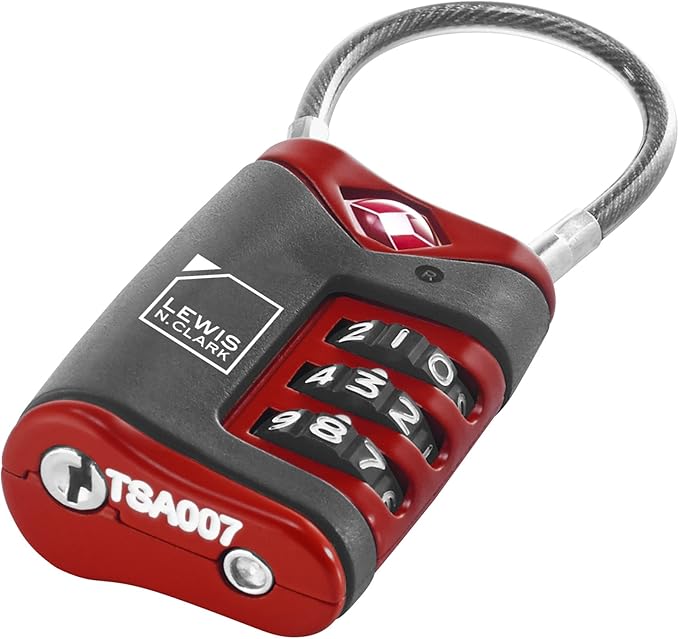 Lewis N. Clark TSA-Approved Combination Luggage Lock With Steel Cable (2-Pack), Red, One Size